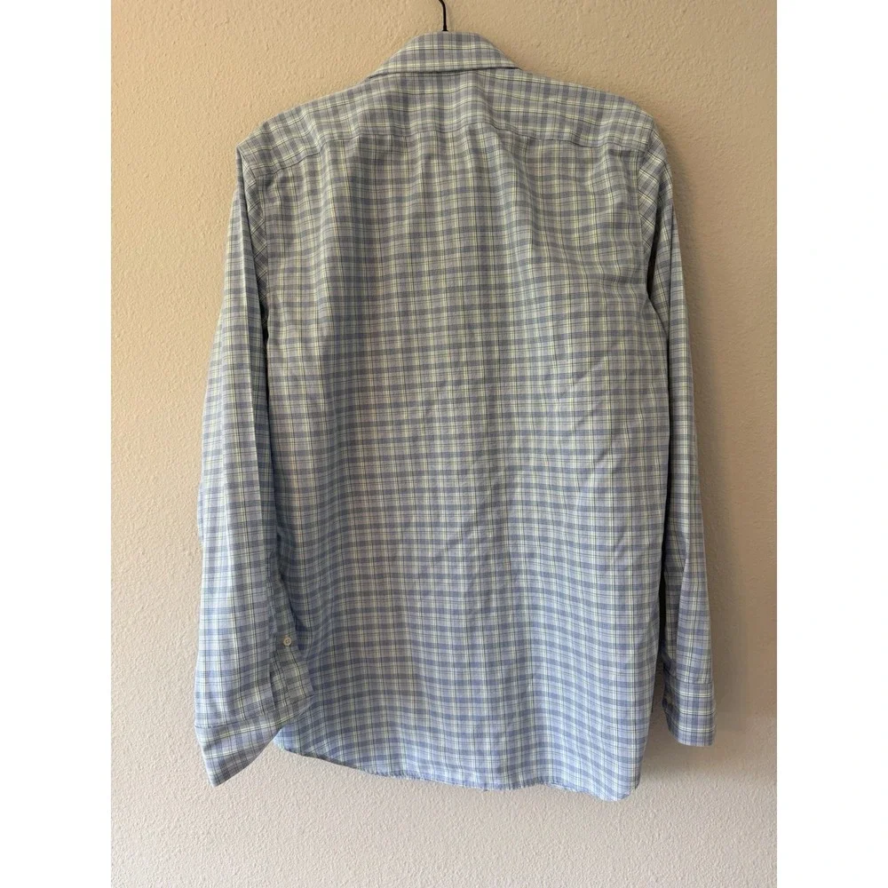 Banana Republic Mens Slim Fit Non-Iron Plaid Button Up Shirt Blue White Size M